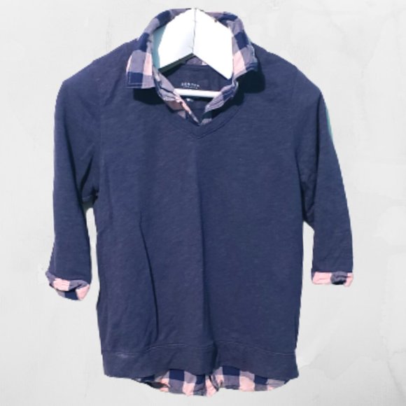 Plaid faux button down sweater top- Small - Picture 1 of 4